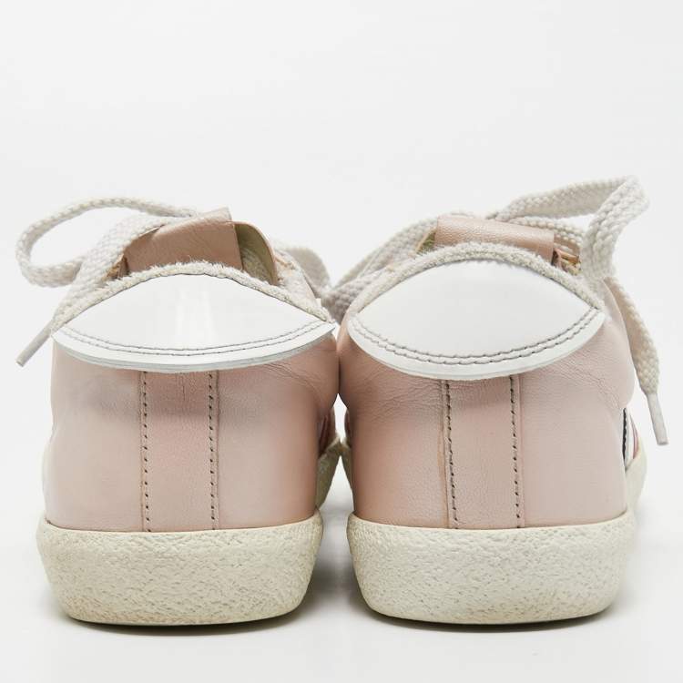 Pre Owned Moncler Pink Perforated Leather Ryegrass Sneakers Size 37