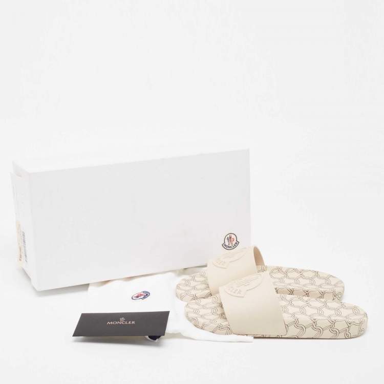 Pre Owned Moncler Cream Rubber Jeanne Flat Slides Size 39