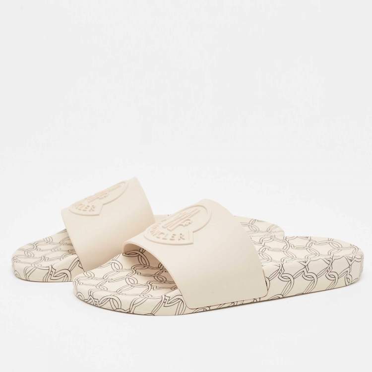 Pre Owned Moncler Cream Rubber Jeanne Flat Slides Size 39