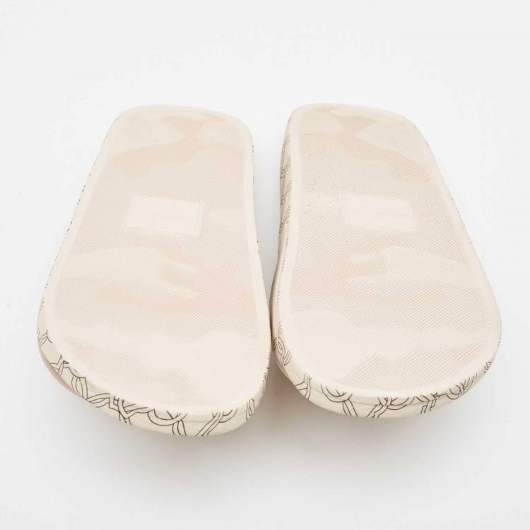 Pre Owned Moncler Cream Rubber Jeanne Flat Slides Size 39