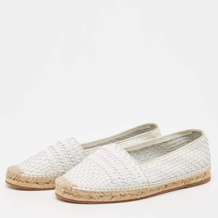 Pre Owned Moncler White Woven Leather Espadrille Flats Size 40