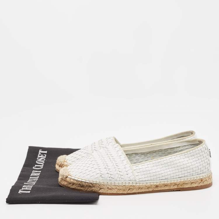 Pre Owned Moncler White Woven Leather Espadrille Flats Size 40