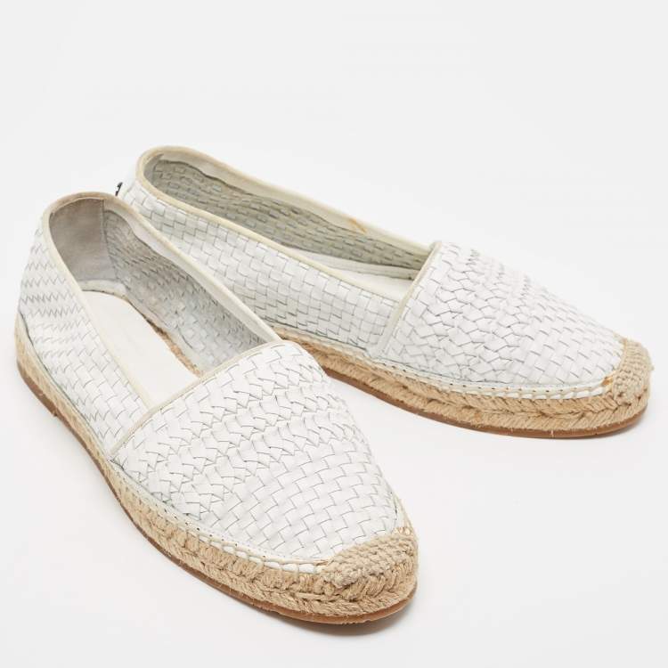 Pre Owned Moncler White Woven Leather Espadrille Flats Size 40