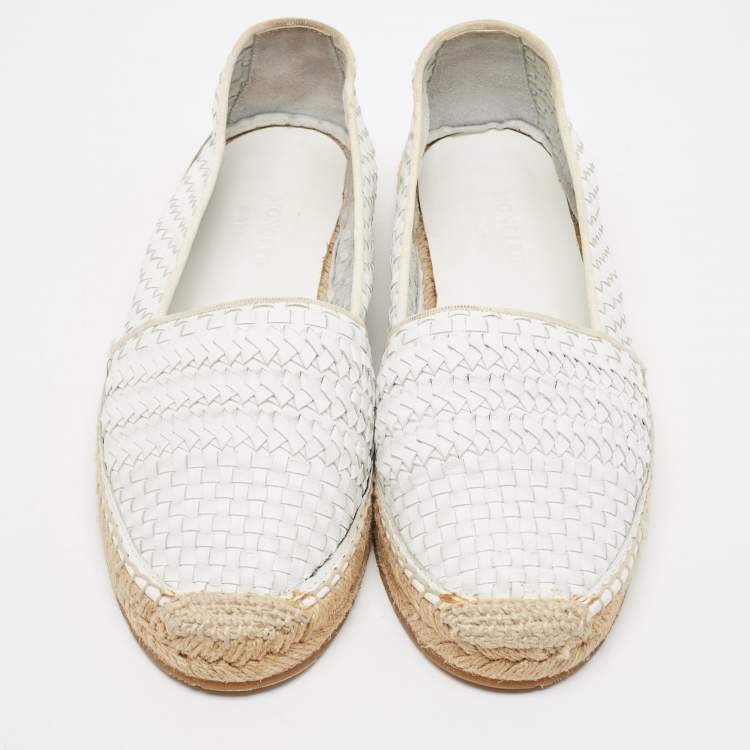 Pre Owned Moncler White Woven Leather Espadrille Flats Size 40