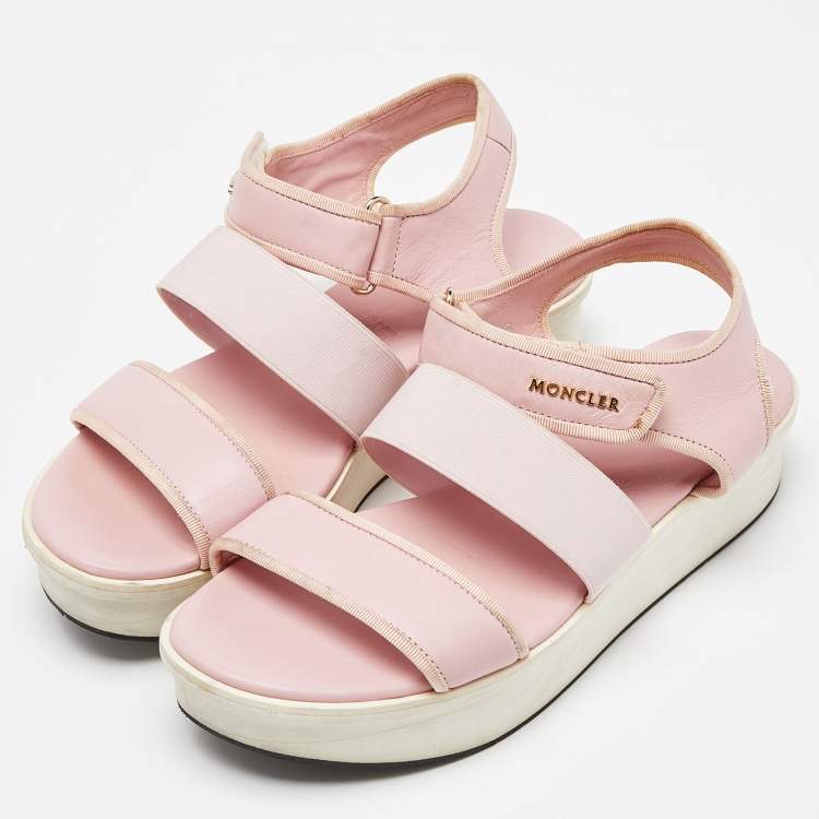 Pre Owned Moncler Pink Leather and Elastic Platform Sandals Size 38