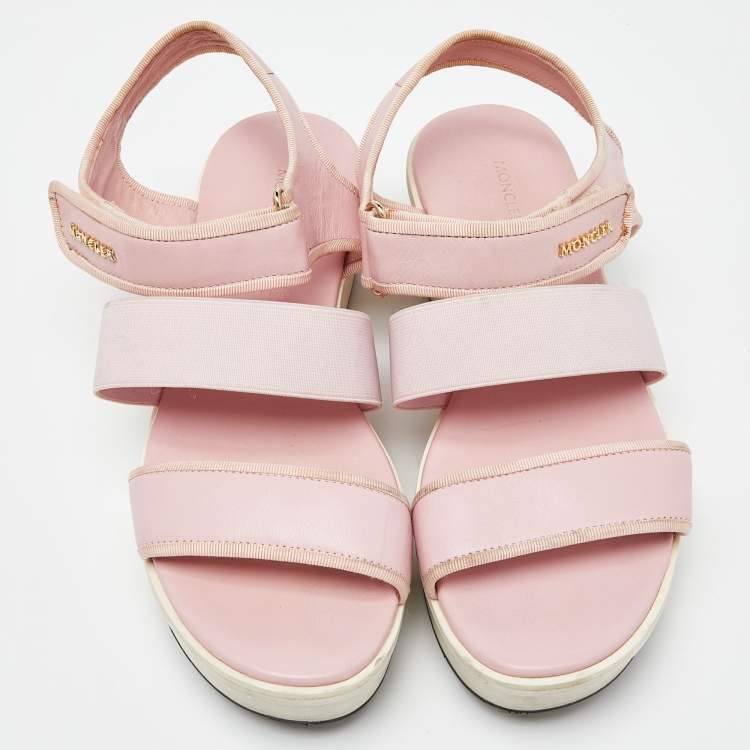 Pre Owned Moncler Pink Leather and Elastic Platform Sandals Size 38