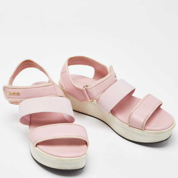 Pre Owned Moncler Pink Leather and Elastic Platform Sandals Size 38