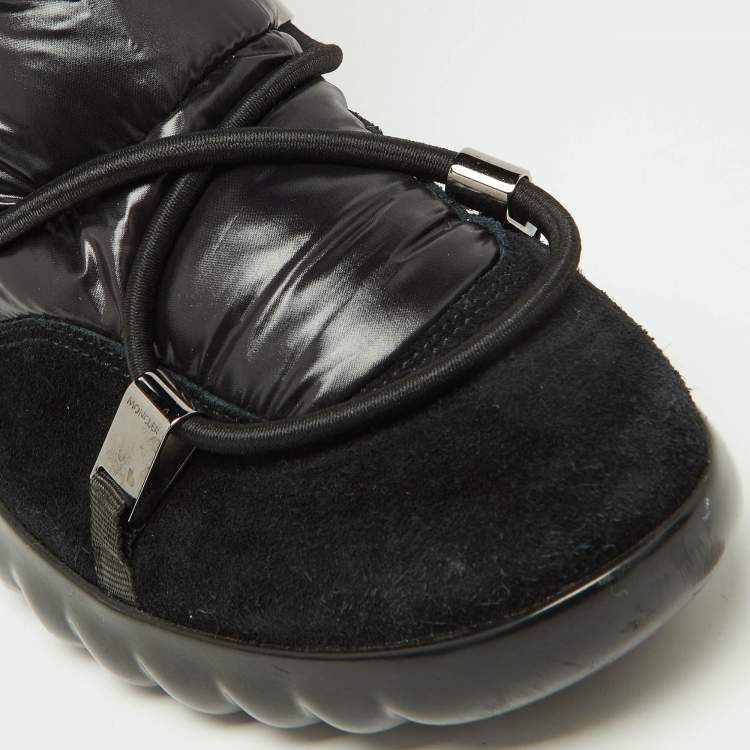 Pre Owned Moncler Black Fabric and Suede Lace Up Ankle Boots Size 40