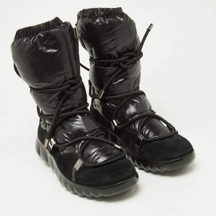 Pre Owned Moncler Black Fabric and Suede Lace Up Ankle Boots Size 40