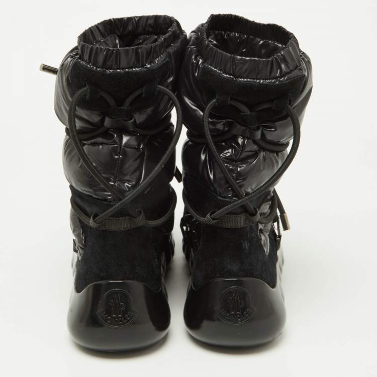 Pre Owned Moncler Black Fabric and Suede Lace Up Ankle Boots Size 40