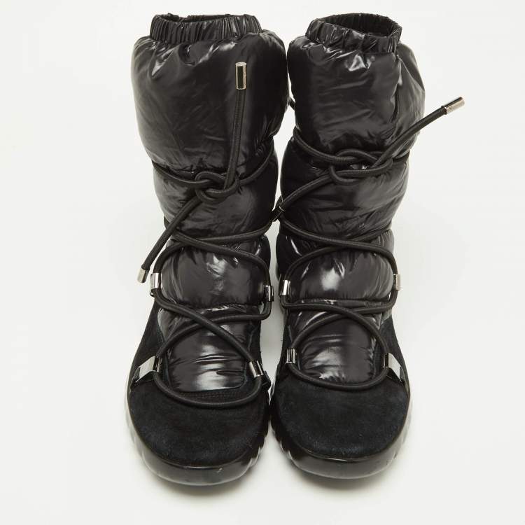 Pre Owned Moncler Black Fabric and Suede Lace Up Ankle Boots Size 40