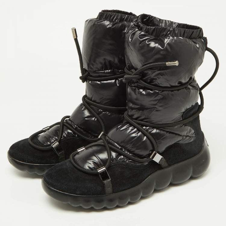 Pre Owned Moncler Black Fabric and Suede Lace Up Ankle Boots Size 40