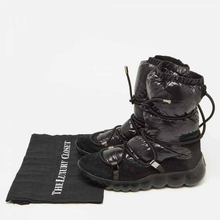 Pre Owned Moncler Black Fabric and Suede Lace Up Ankle Boots Size 40
