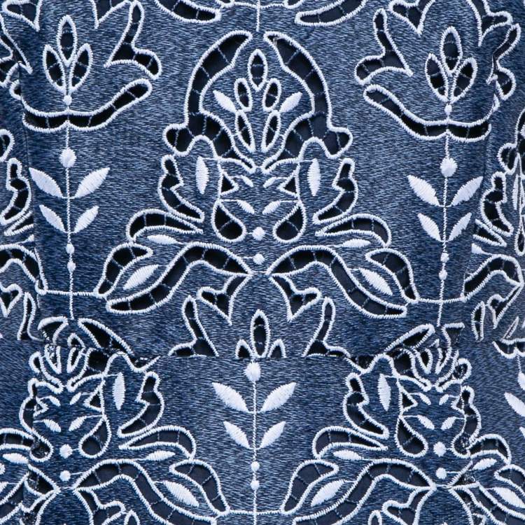 Pre Owned ML Monique Lhuillier Blue Floral Lave Flounce Midi Dress XS