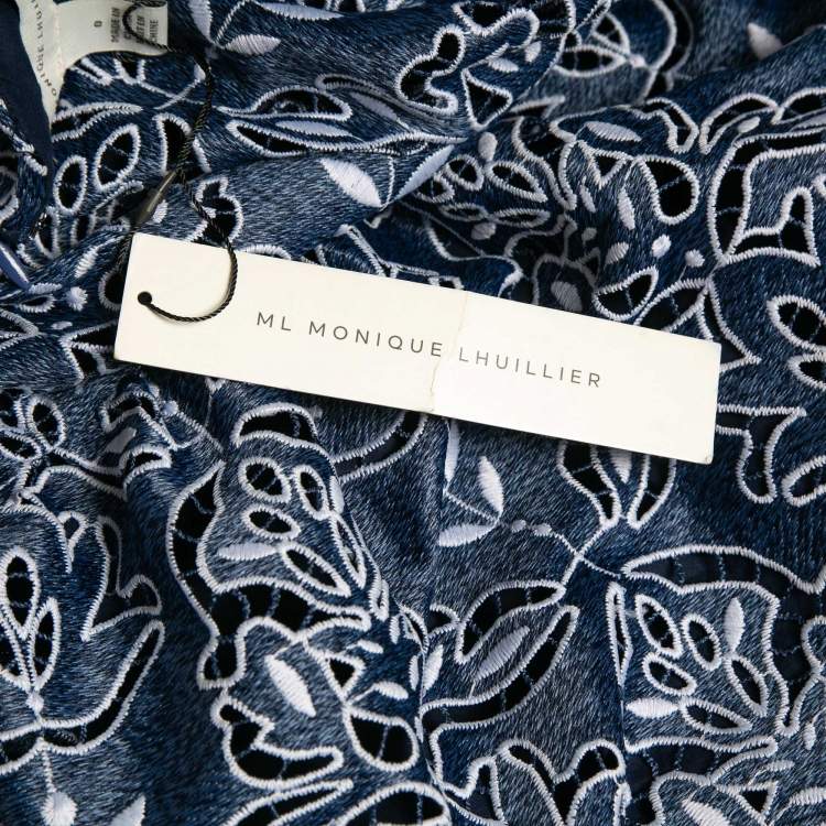 Pre Owned ML Monique Lhuillier Blue Floral Lave Flounce Midi Dress XS