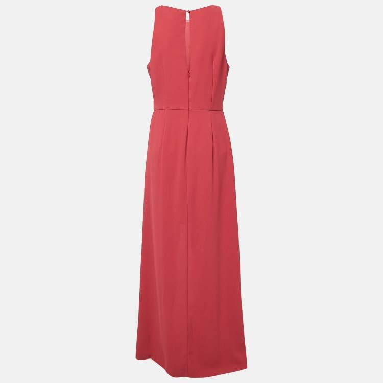 Pre Owned Monique Lhuillier Pink Crepe Ruffled Asymmetric Midi Dress L