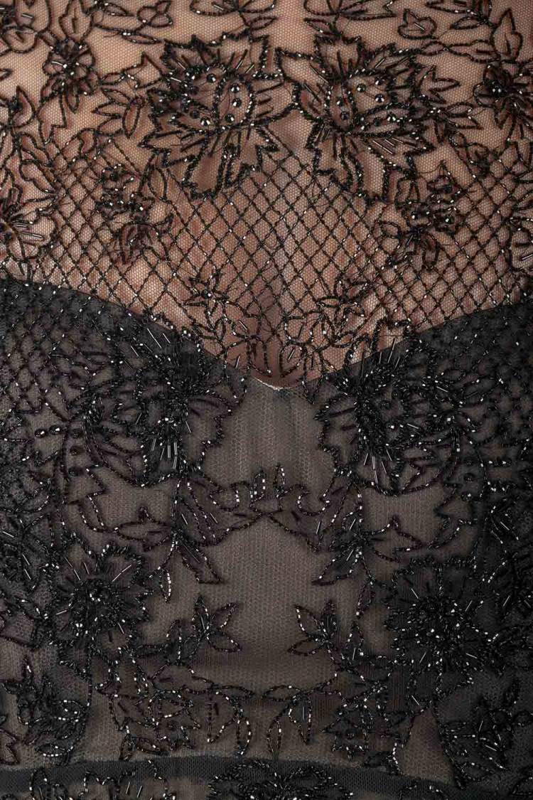 Pre Owned Monique Lhuillier Noir Black Embellished Long Sleeve Evening Gown S