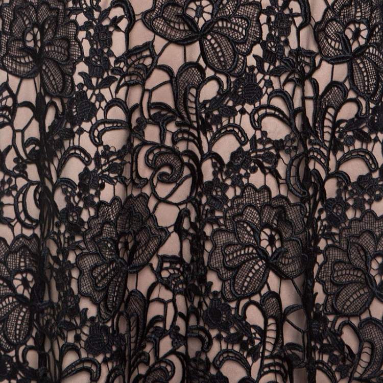 Pre Owned Monique Lhuillier Black Lace Off Shoulder Gown M
