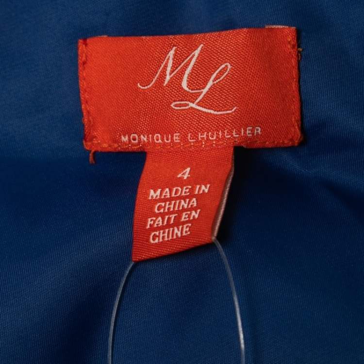 Pre Owned Monique Lhuillier Blue Silk One Shoulder Silk Gown S