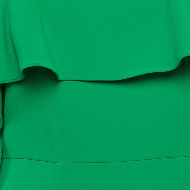 Pre Owned Monique Lhuillier Green Crepe Ruffled Maxi Slip Dress M