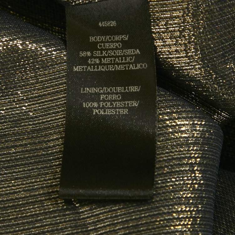 Pre Owned Monique Lhuillier Metallic Silk Lurex Ruffled Neck Tie-Up Detail Maxi Dress S