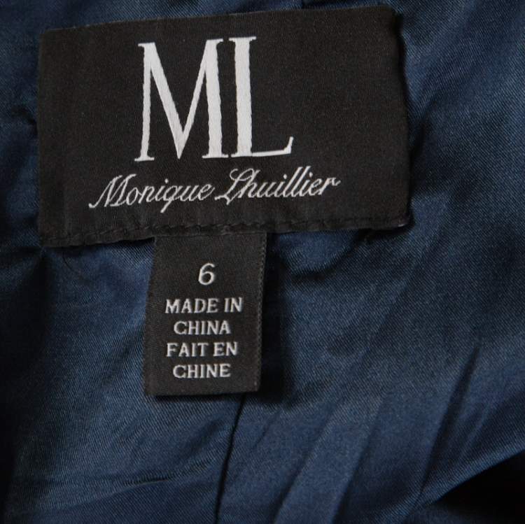 Pre Owned ML by Monique Lhuillier Navy Blue Lace Diamond Back Cap Sleeve Sheath Dress M
