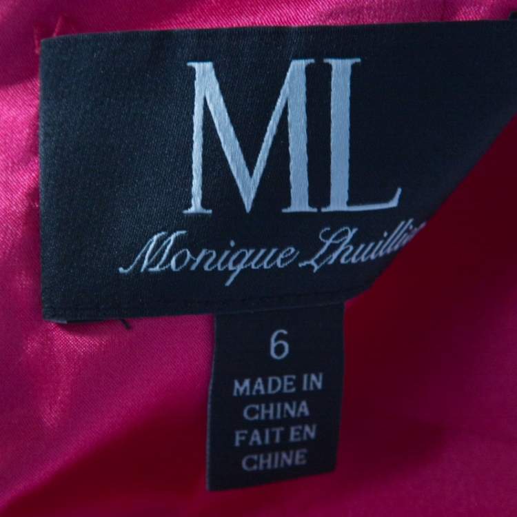 Pre Owned ML by Monique Lhuillier Pink Floral Lace Scalloped Trim Cut Out Back Detail Dress M