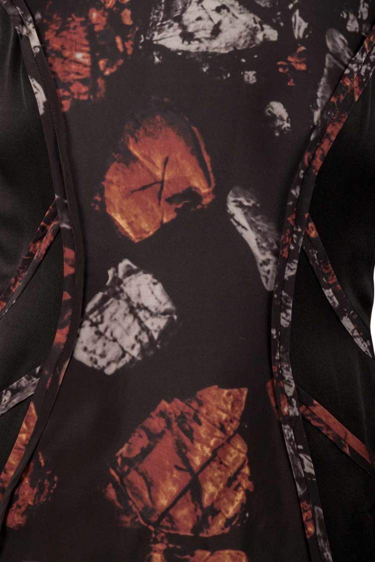 Pre Owned Monique Lhuillier Black Abstract Print Silk Blend Long Sleeve Sheath Dress S