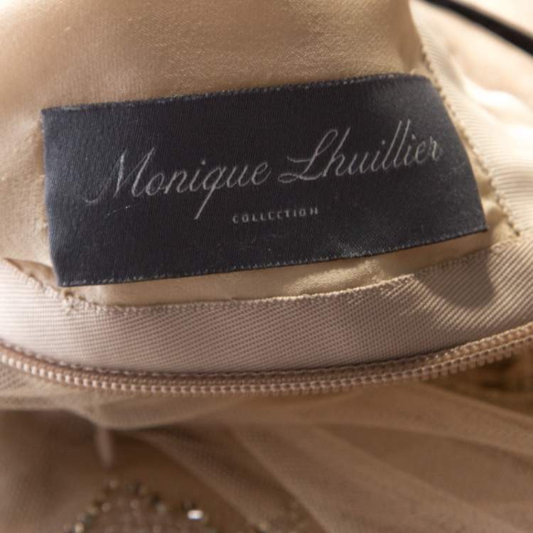 Pre Owned Monique Lhuillier Beige Tulle Sequin Embellished Evening Dress M 