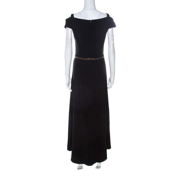 Pre Owned ML by Monique Lhuillier Black Stretch Crepe Cold Shoulder Cocktail Dress L 