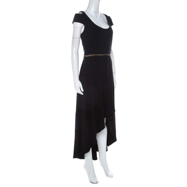 Pre Owned ML by Monique Lhuillier Black Stretch Crepe Cold Shoulder Cocktail Dress L 