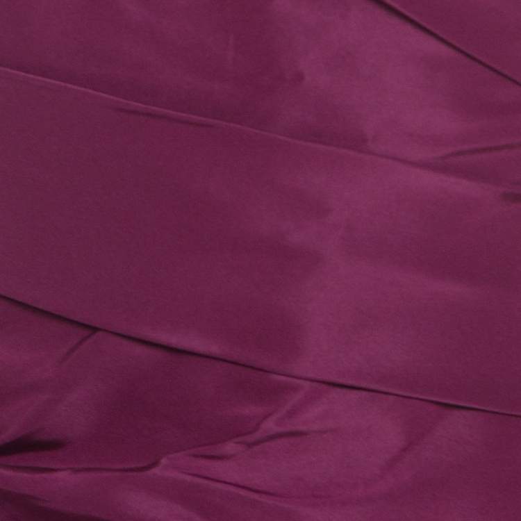 Pre Owned Monique Lhuillier Garnet Purple Silk Tufted Skirt Strapless Gown XL 