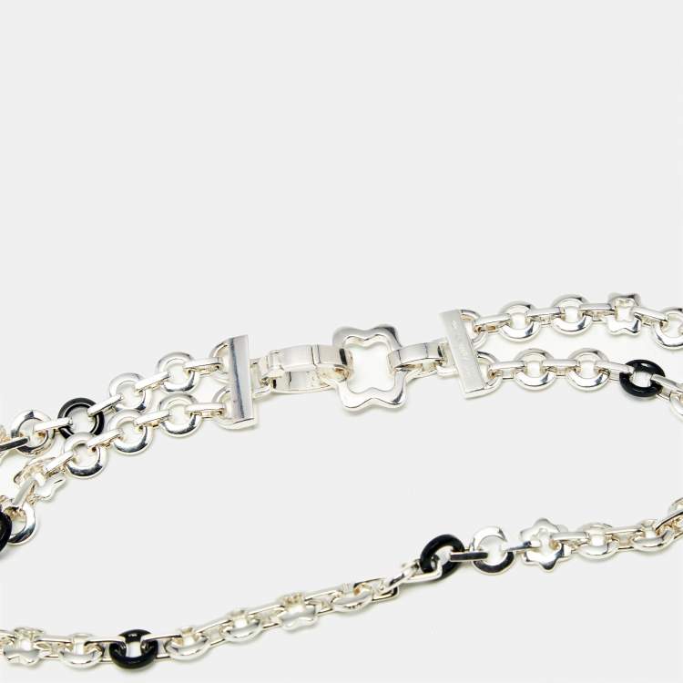 Pre Owned Montblanc Signet Star Sterling Silver Onyx Link Chain Necklace