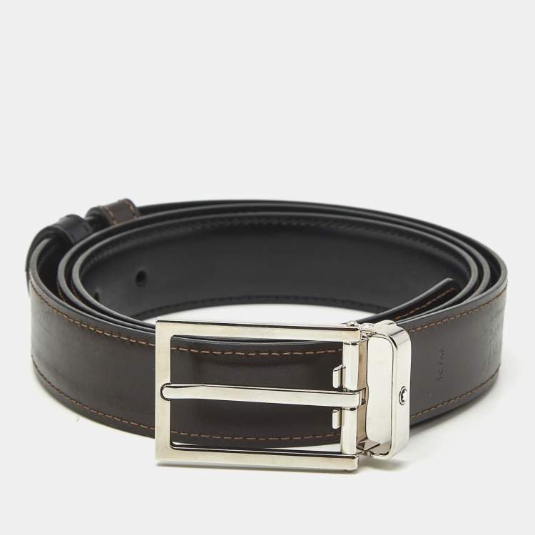 Pre Owned Montblanc Rectangular Buckle Reversible Belt Black/Brown Leather