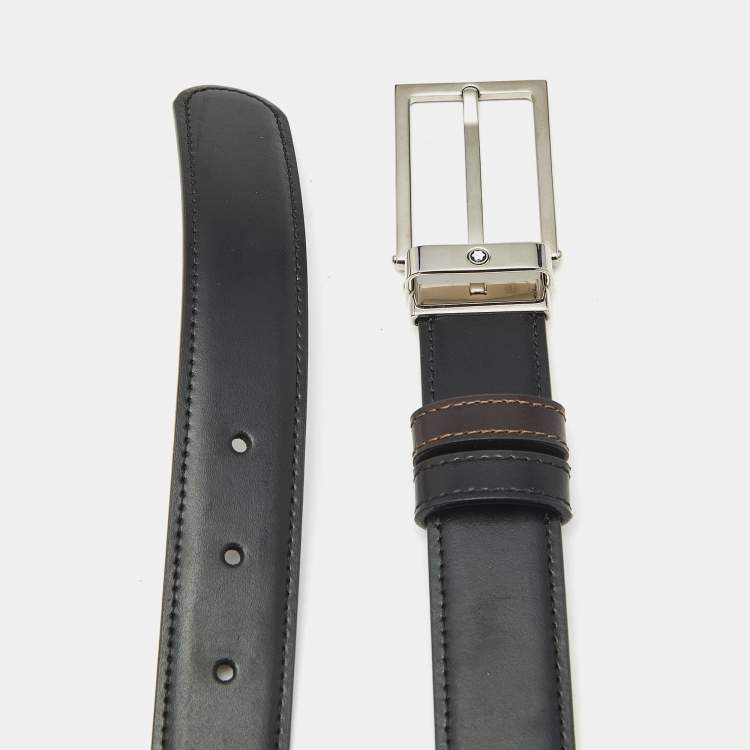 Pre Owned Montblanc Rectangular Buckle Reversible Belt Black/Brown Leather