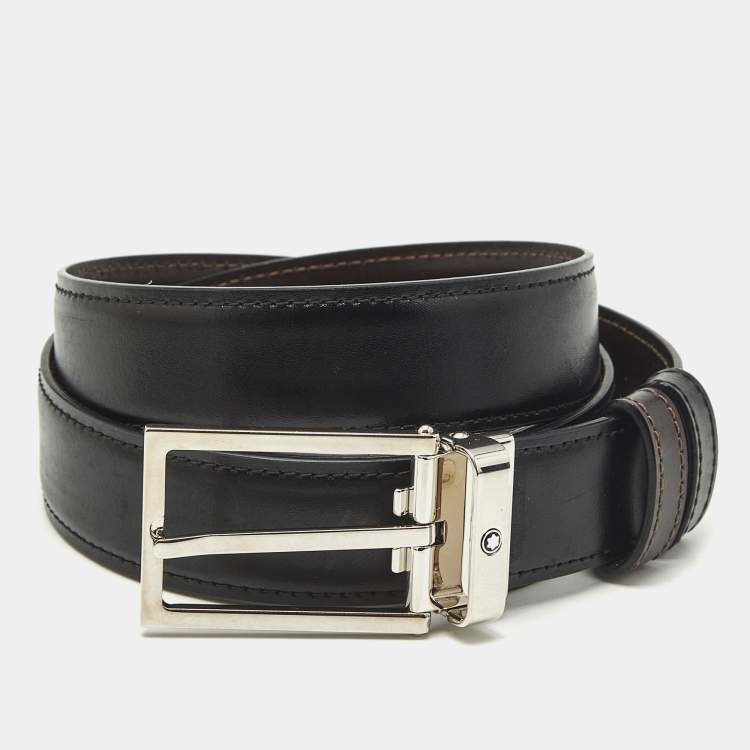 Pre Owned Montblanc Rectangular Buckle Reversible Belt Black/Brown Leather