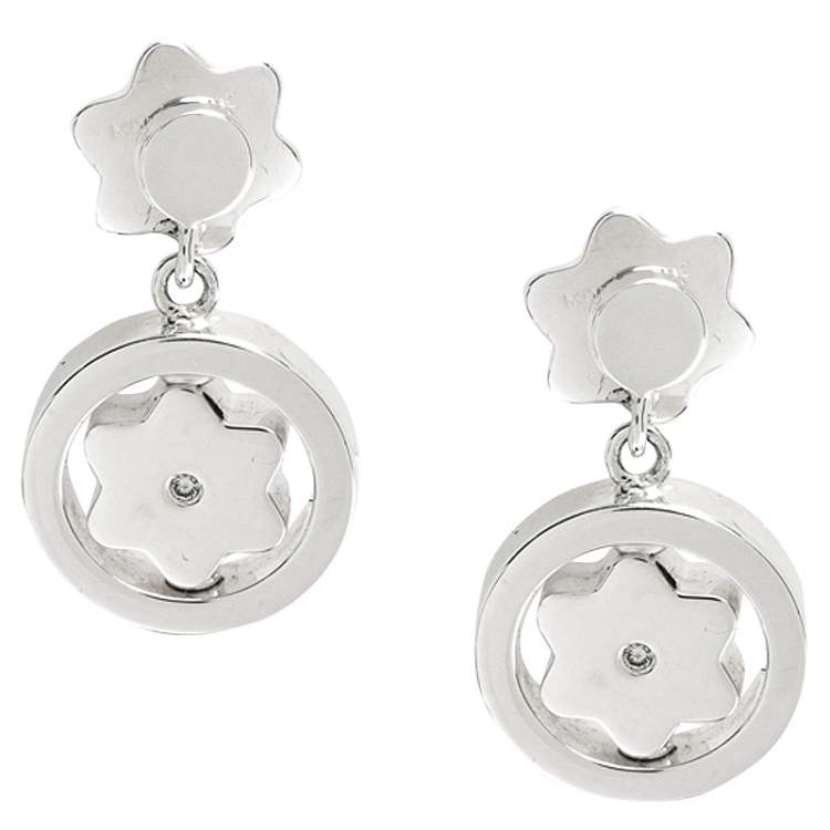 Pre Owned Montblanc Star Signet Collection Silver Dangle Stud Earrings