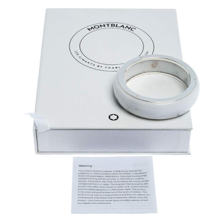 Pre Owned Montblanc Les Aimants by Charlotte Casiraghi White Resin Sterling Silver Bangle Bracelet Size 64