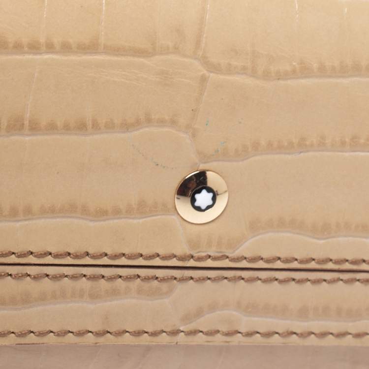 Pre Owned Montblanc Beige Croc Embossed Leather Key Holder
