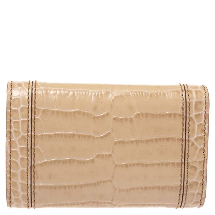Pre Owned Montblanc Beige Croc Embossed Leather Key Holder