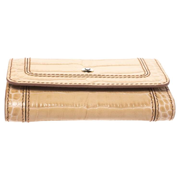 Pre Owned Montblanc Beige Croc Embossed Leather Key Holder