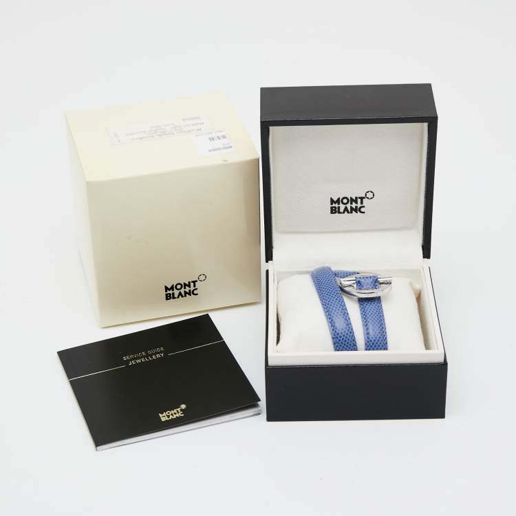 Pre Owned Montblanc Hold Me Tight Blue Leather Silver Bracelet