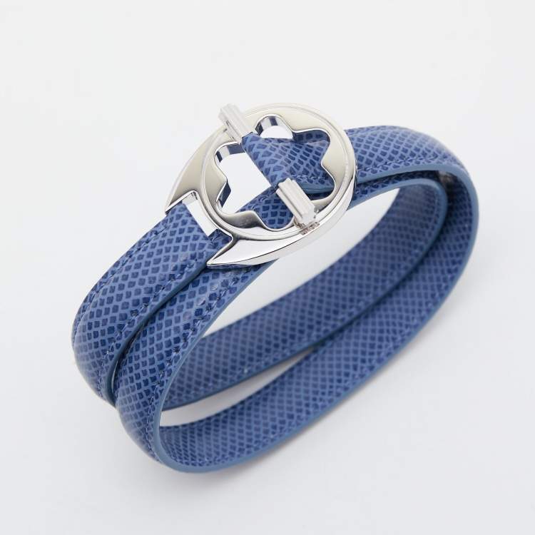Pre Owned Montblanc Hold Me Tight Blue Leather Silver Bracelet