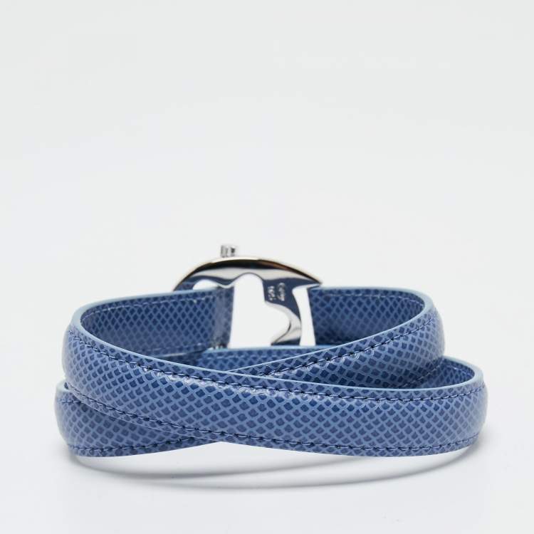 Pre Owned Montblanc Hold Me Tight Blue Leather Sterling Silver Bracelet