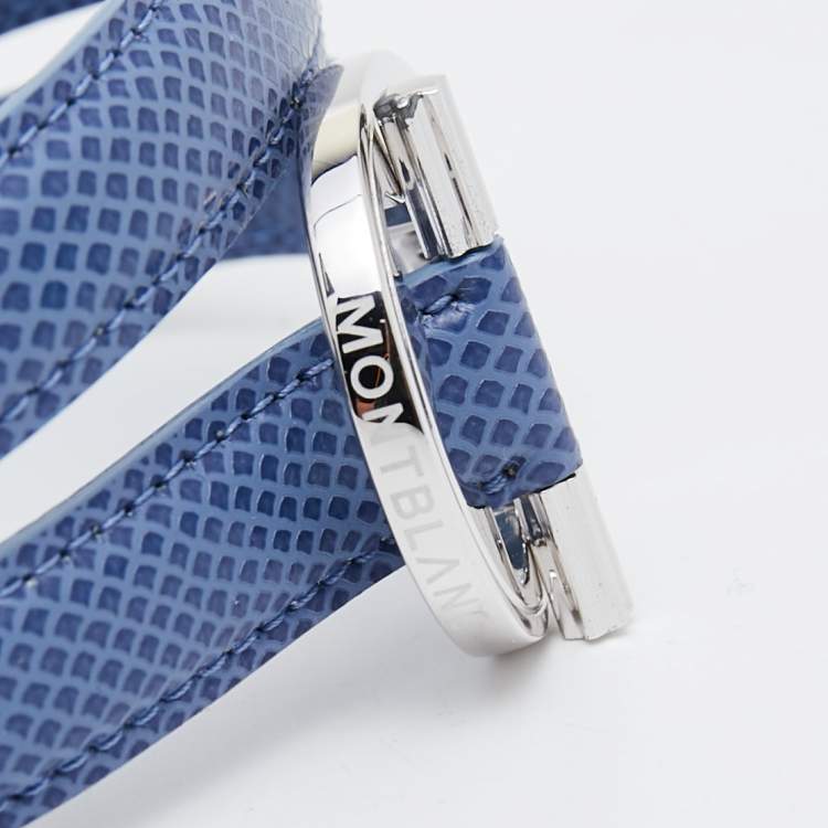 Pre Owned Montblanc Hold Me Tight Blue Leather Sterling Silver Bracelet