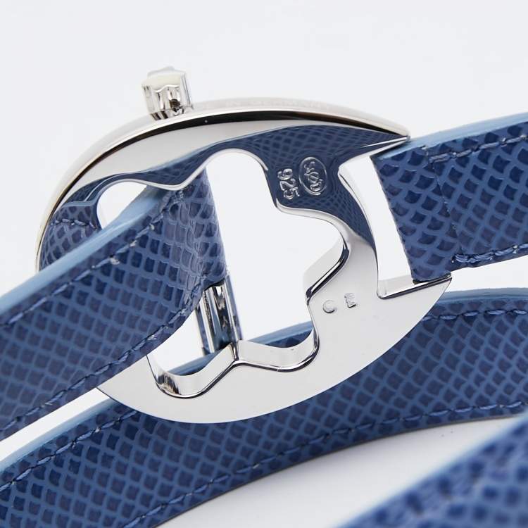 Pre Owned Montblanc Hold Me Tight Blue Leather Sterling Silver Bracelet