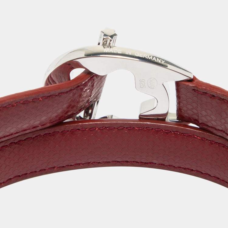 Pre Owned Mont Blanc Hold Me Tight Leather Sterling Silver Bracelet