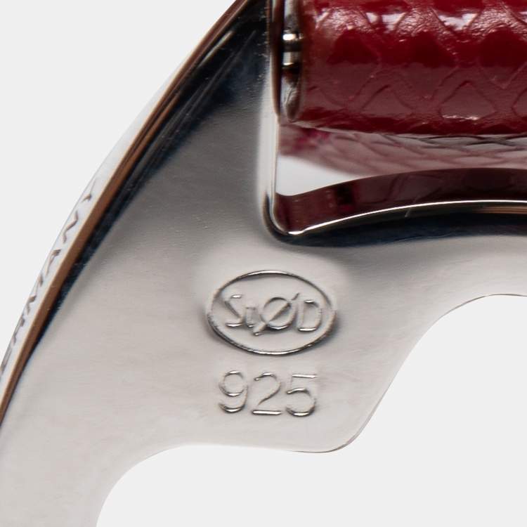 Pre Owned Mont Blanc Hold Me Tight Leather Sterling Silver Bracelet