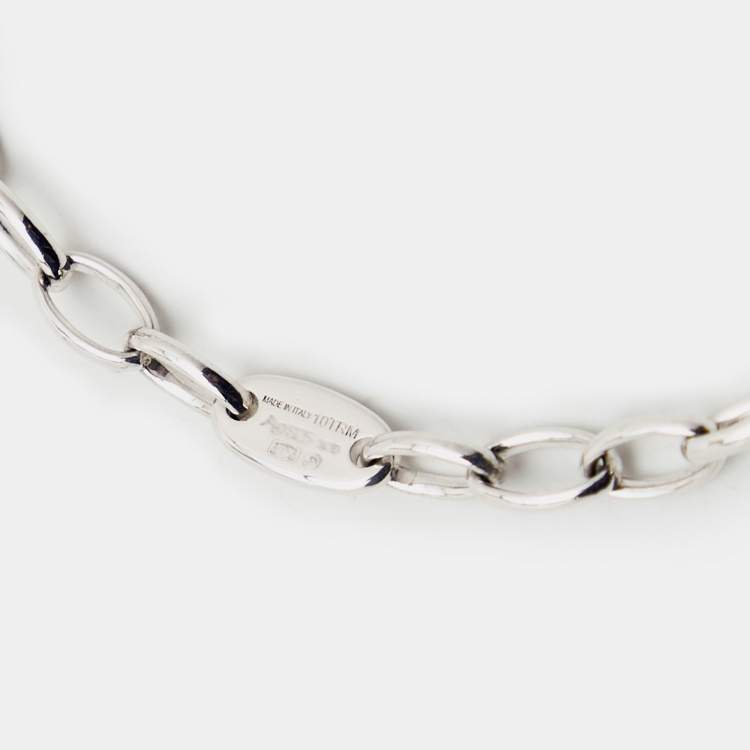 Pre Owned Montblanc Lock Key Mother of Pearl Sterling Silver Chain Link Bracelet