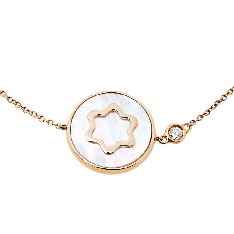 Pre Owned Montblanc Signet Mother of Pearl Diamond 18K Rose Gold Bracelet